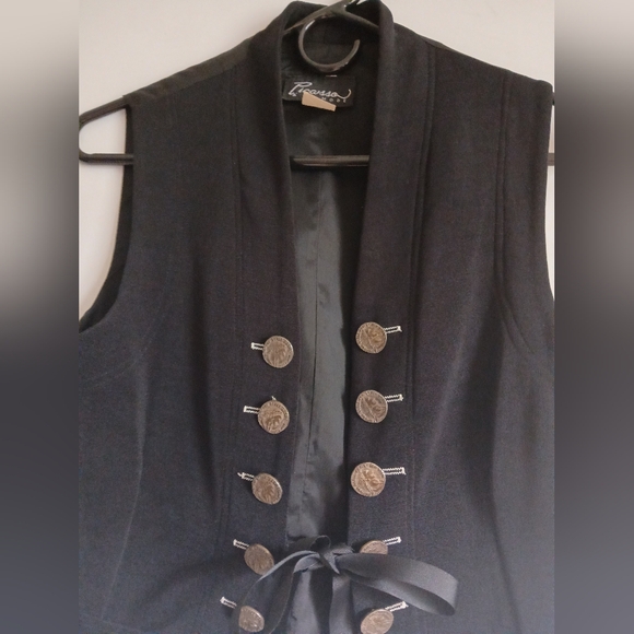 Women's Picasso A La Mode black vest SzSm buttons look like nickels tie front - Picture 5 of 13